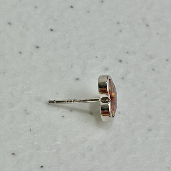 QVC Opal Earrings 925 Sterling Silver 10mm Posts Red Opals Heart Studs - Picture 10 of 12